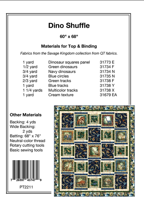 Back of the Dino Shuffle Downloadable Pattern by Pine Tree Country Quilts