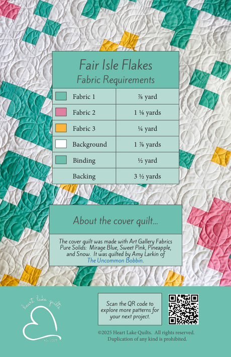 Back of the Fair Isle Flakes Downloadable Pattern by Heart Lake Quilts