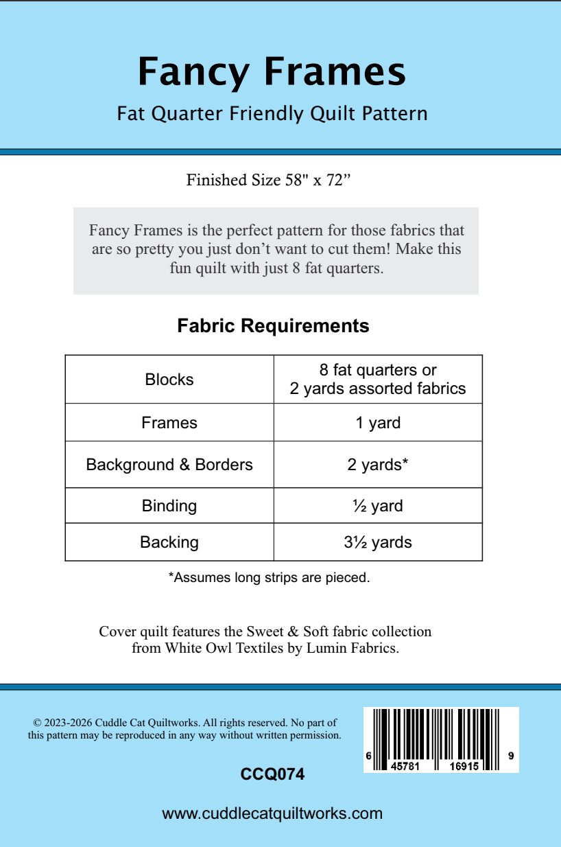 Back of the Fancy Frames Downloadable Pattern by Cuddle Cat Quiltworks