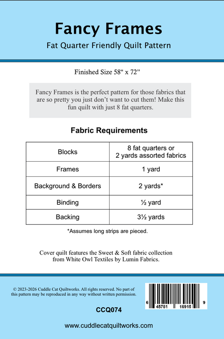 Back of the Fancy Frames Downloadable Pattern by Cuddle Cat Quiltworks
