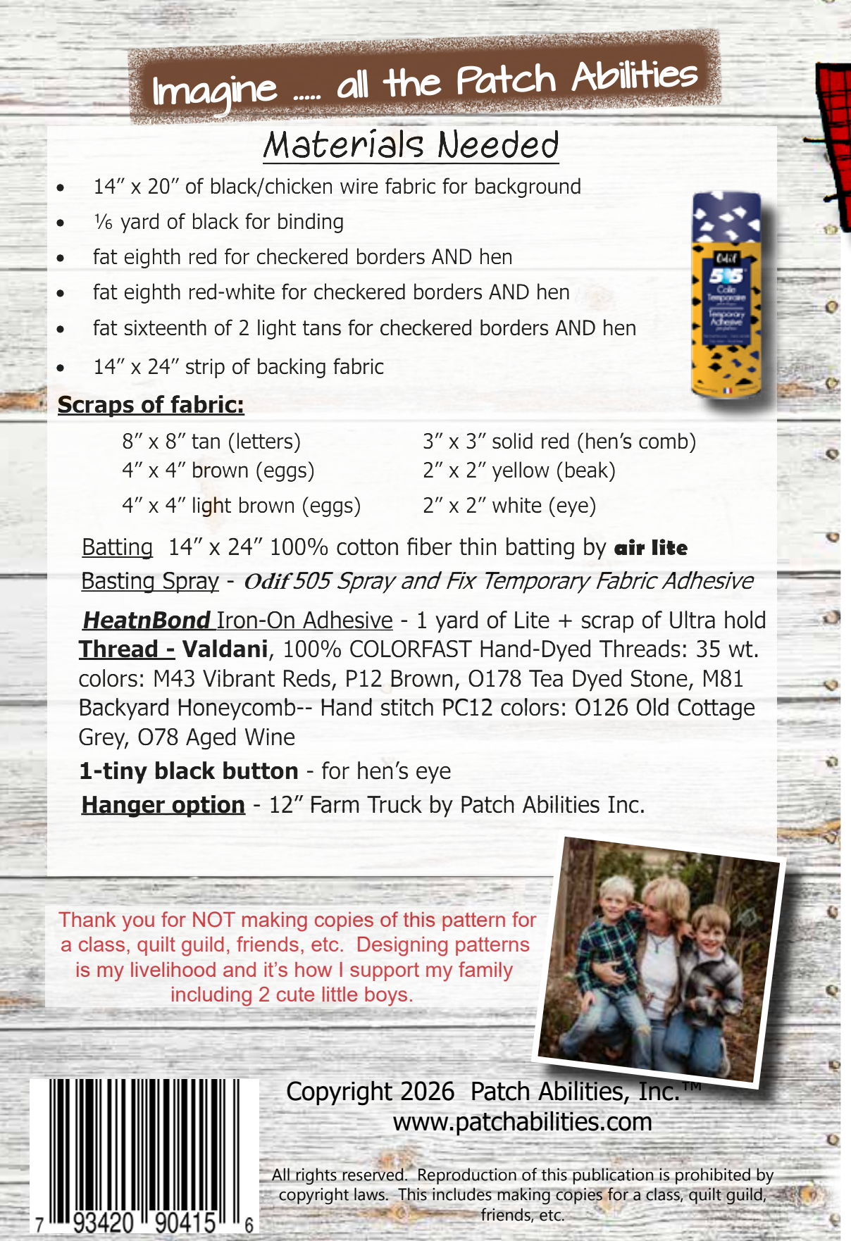 Back of the Farm Fresh Eggs Downloadable Pattern by Patch Abilities - Patterns