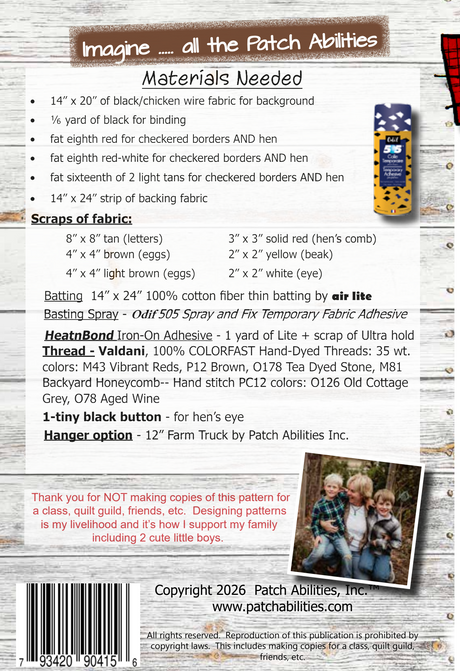 Back of the Farm Fresh Eggs Downloadable Pattern by Patch Abilities - Patterns