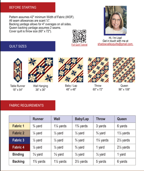 Back of the Fifty Nifty Downloadable Pattern by Shadow Valley Quilts 