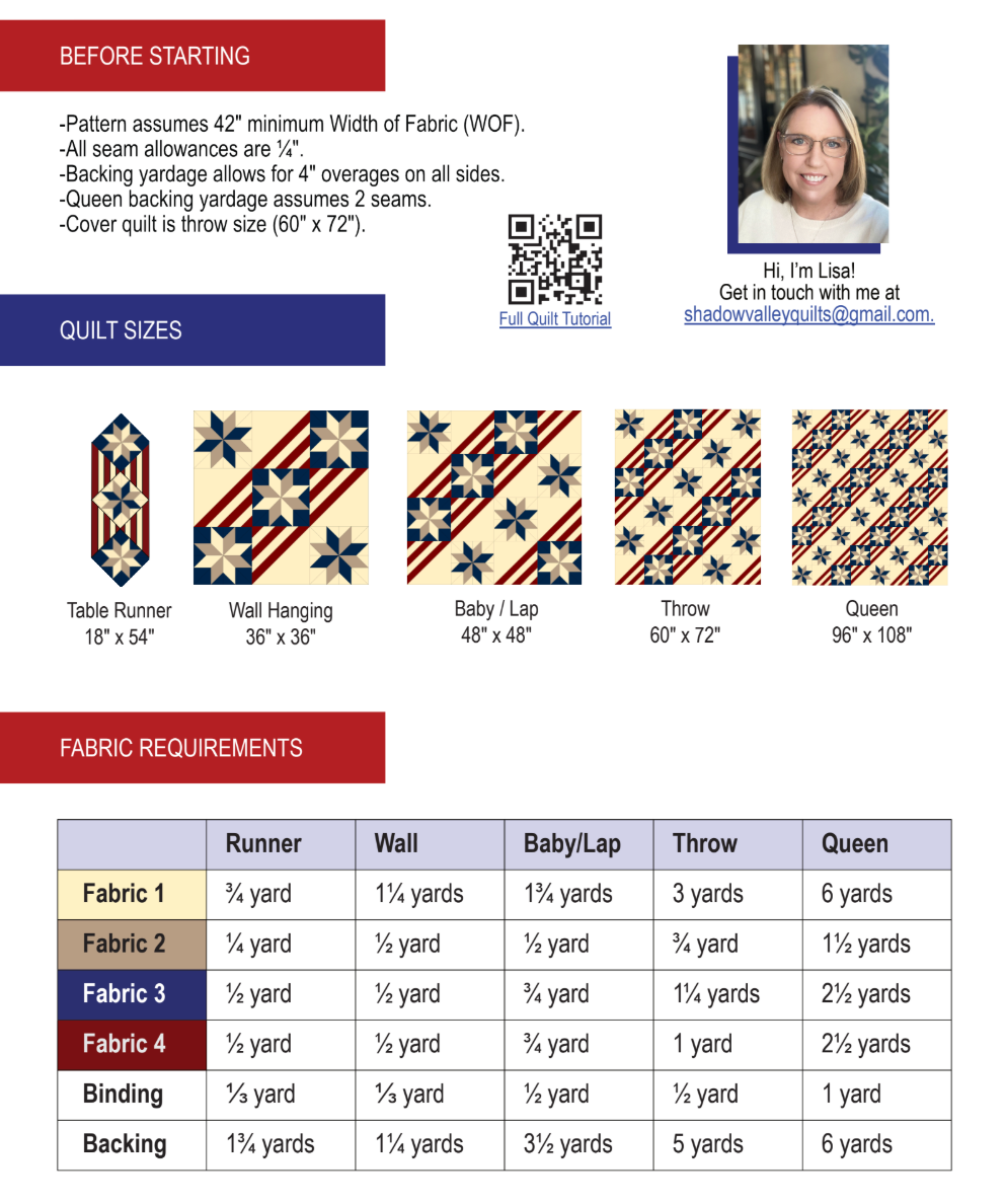 Back of the Fifty Nifty Downloadable Pattern by Shadow Valley Quilts 