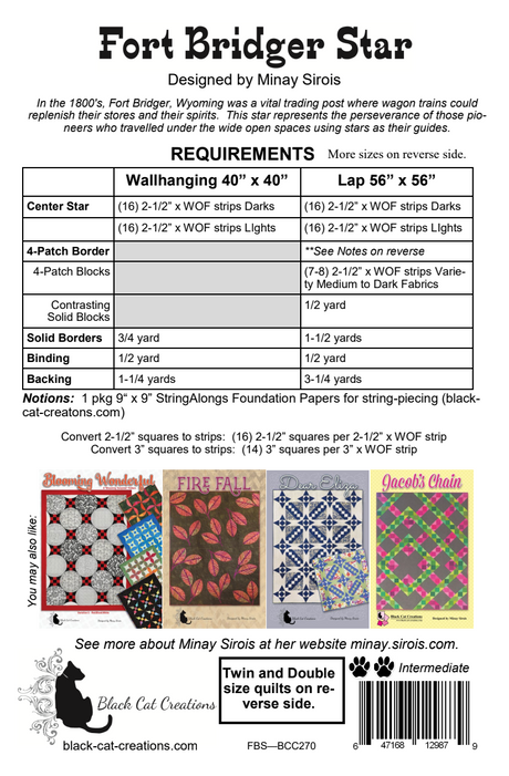 Back of the Fort Bridger Star Quilt Pattern - Black Cat Creations