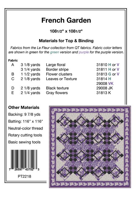 Back of the French Garden Downloadable Pattern by Pine Tree Country Quilts