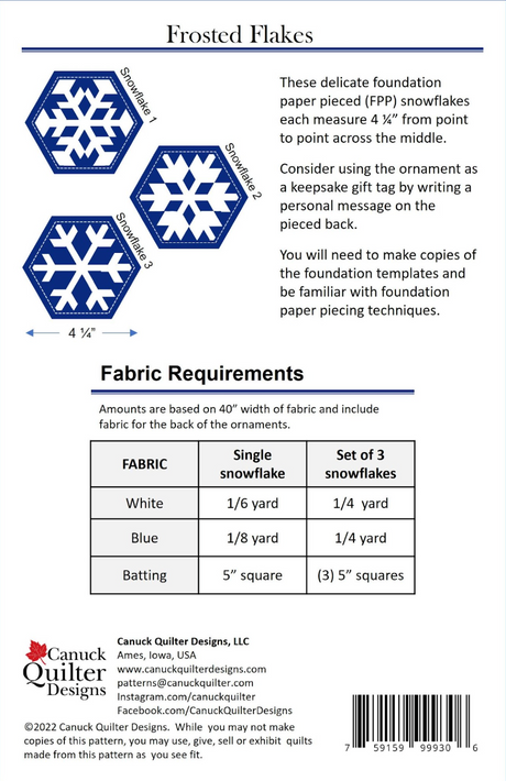 Back of the Frosted Flakes Quilt Pattern by Canuck Quilter Designs
