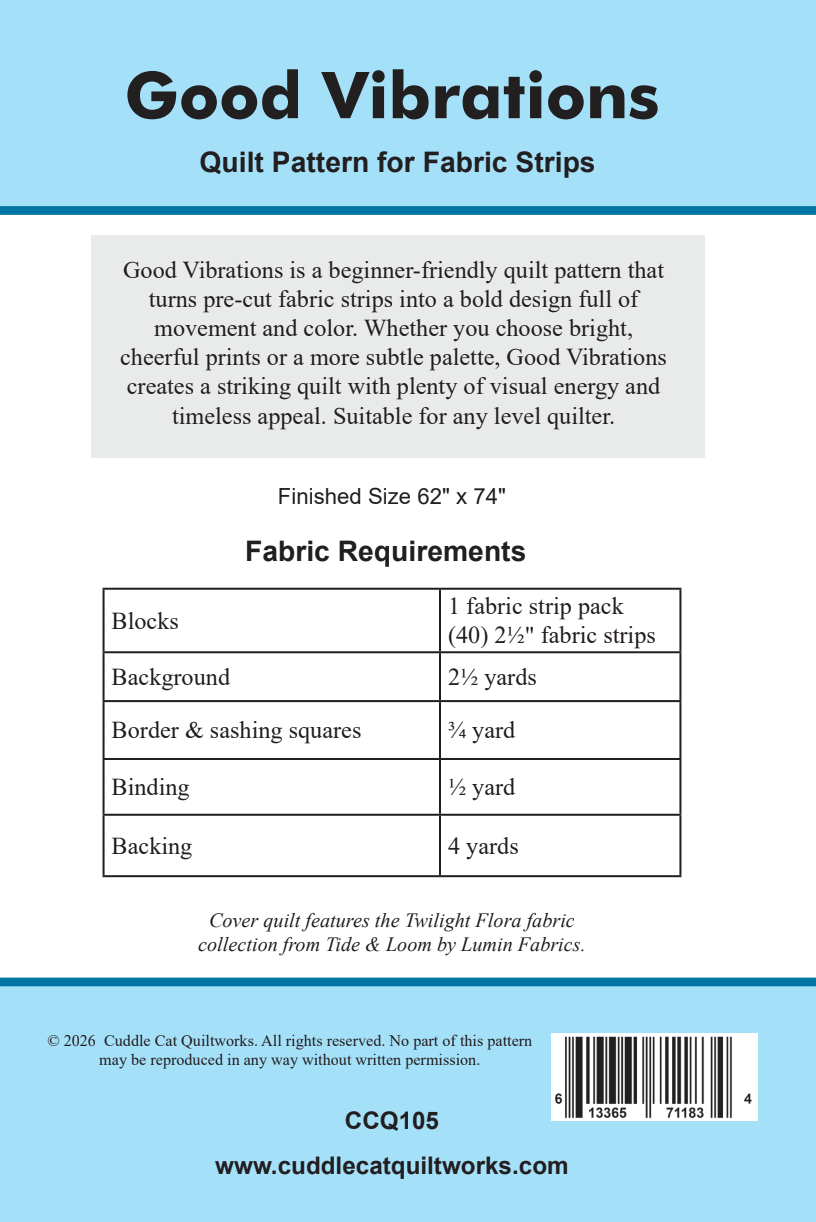 Back of the Good Vibrations Downloadable Pattern by Cuddle Cat Quiltworks