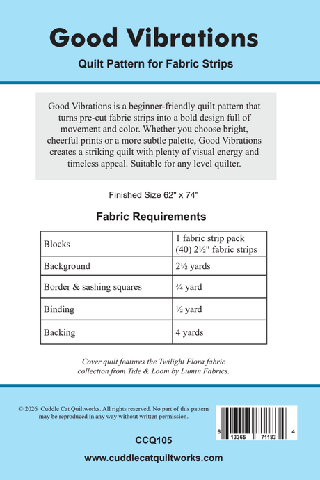 Back of the Good Vibrations Downloadable Pattern by Cuddle Cat Quiltworks