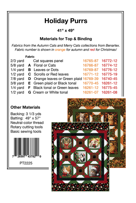 Back of the Holiday Purrs Downloadable Pattern by Pine Tree Country Quilts
