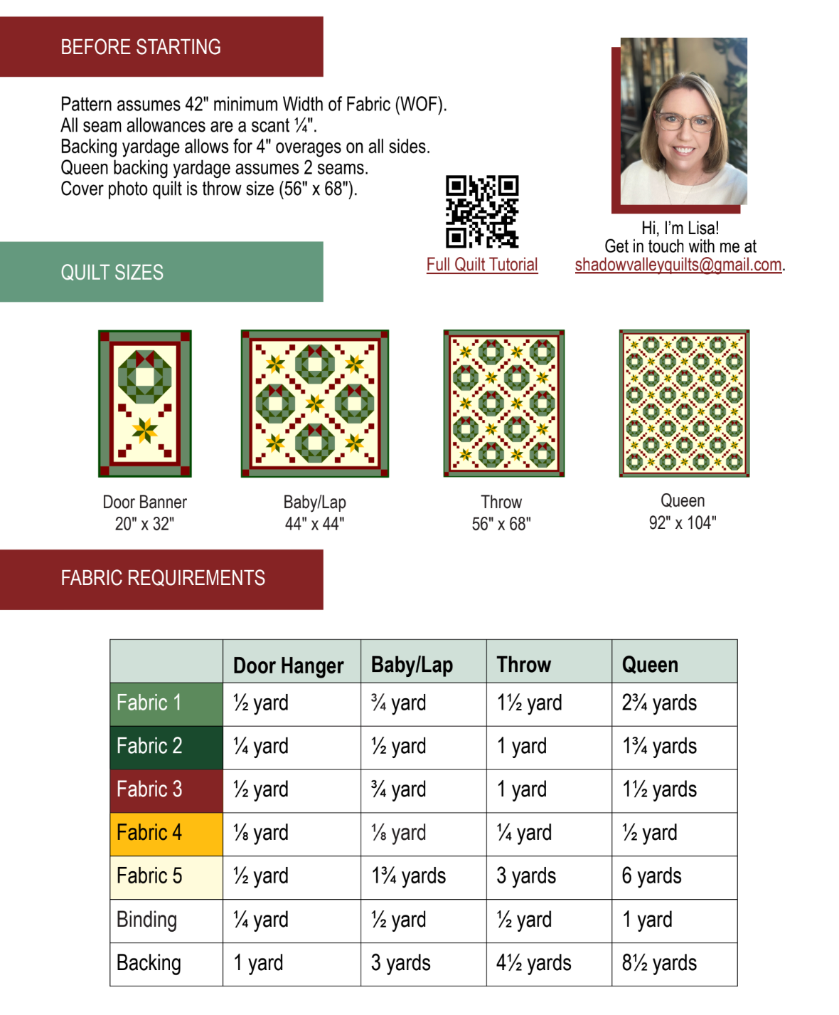 Back of the Holiday Welcome Downloadable Pattern by Shadow Valley Quilts 