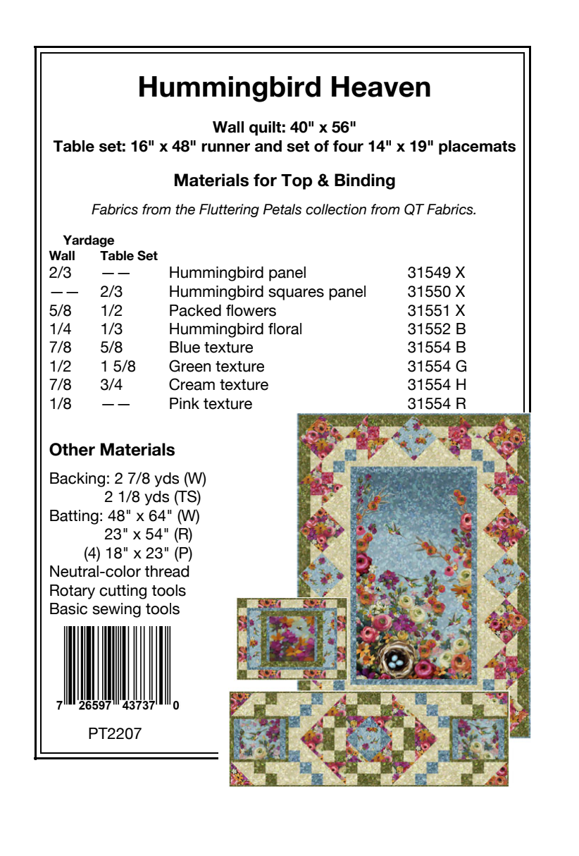 Back of the Hummingbird Heaven Downloadable Pattern by Pine Tree Country Quilts