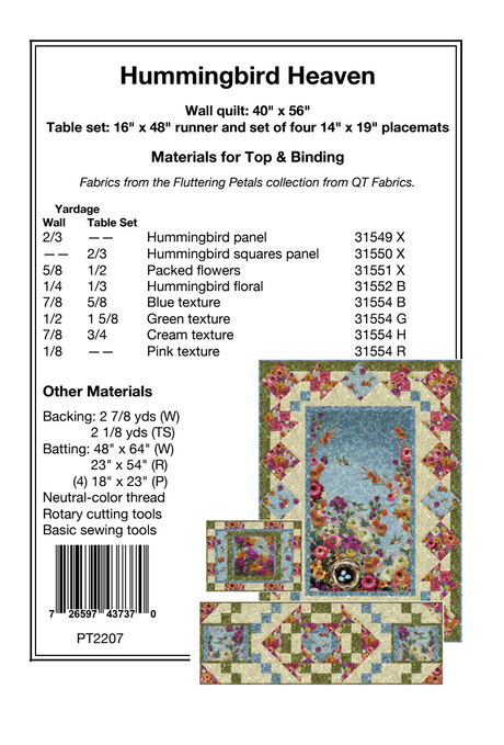 Back of the Hummingbird Heaven Downloadable Pattern by Pine Tree Country Quilts