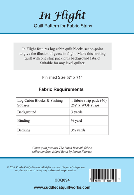 Back of the In Flight Downloadable Pattern by Cuddle Cat Quiltworks