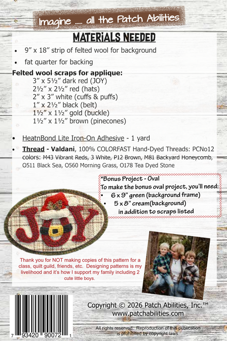 Back of the Joy of Santa 'lil Woolie Runner Downloadable Pattern by Patch Abilities - Patterns
