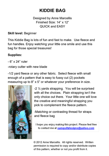 Back of the Kiddie Bag Downloadable Pattern by Sam Quilt Designs