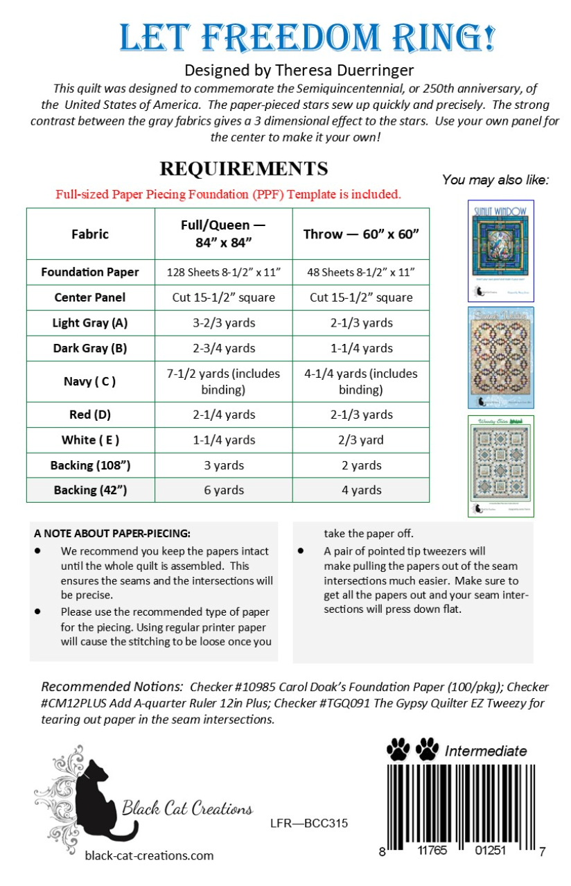 Back of the Let Freedom Ring Downloadable Pattern by Black Cat Creations