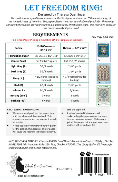Back of the Let Freedom Ring Downloadable Pattern by Black Cat Creations