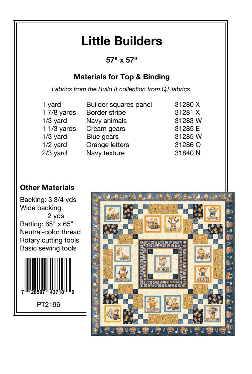 Back of the Little Builders Downloadable Pattern by Pine Tree Country Quilts