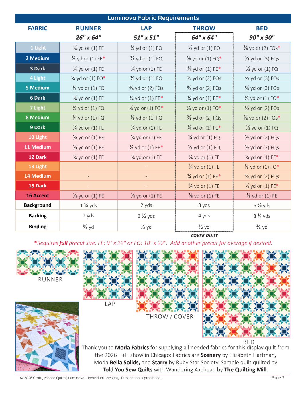 Back of the Luminova Downloadable Pattern by Crafty Moose Quilts