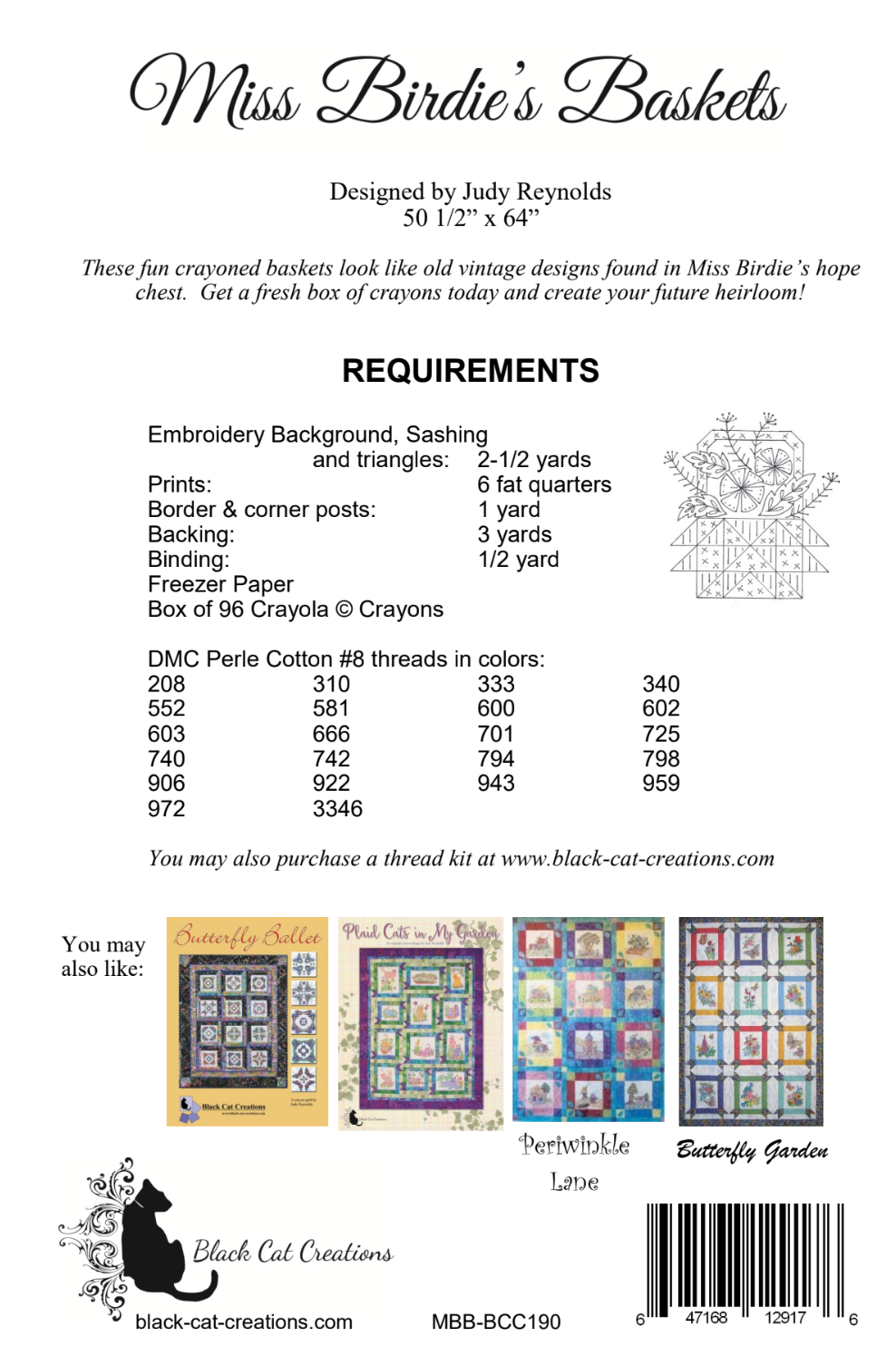 Back of the Miss Birdie's Baskets Downloadable Pattern by Black Cat Creations