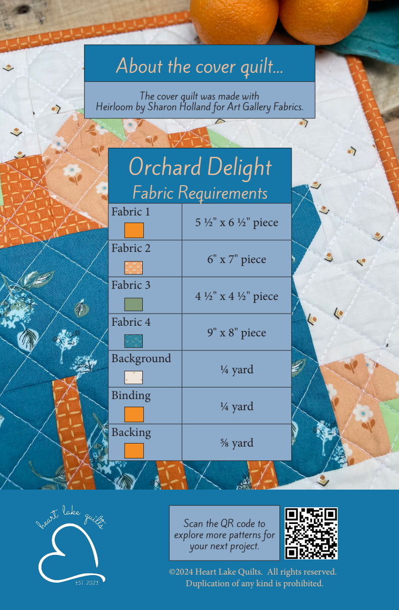 Back of the Orchrad Delight Downloadable Pattern by Heart Lake Quilts .. 