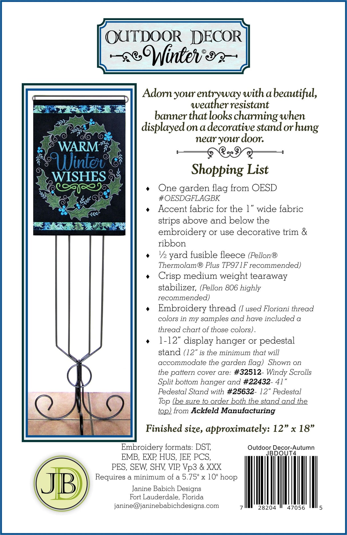 Back of the Outdoor Decor Winter Downloadable Pattern by Janine Babich Designs