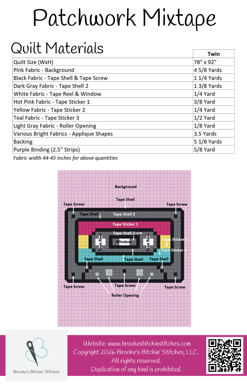 Back of the Patchwork Mixtape Downloadable Pattern By Brooke's Bitchin' Stitches