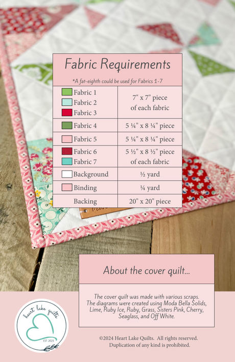 Back of the Peek-a-Boo Pinwheeels Downloadable Pattern by Heart Lake Quilts
