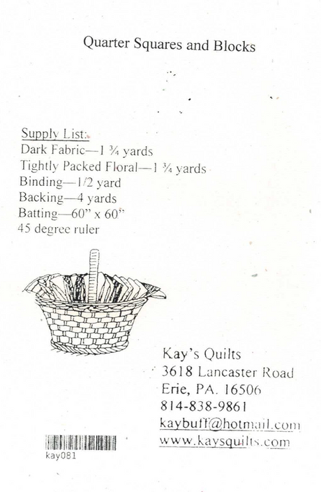 Back of the Quarter Squares and Blocks Downloadable Pattern by Kay Buffington