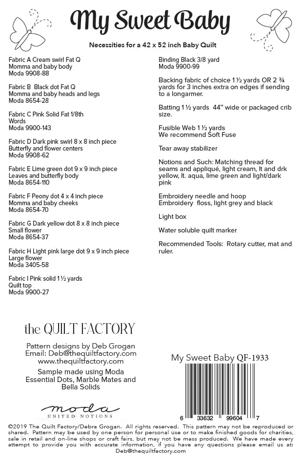 Back of the Sheep My Sweet Baby Quilt Pattern by The Quilt Factory 