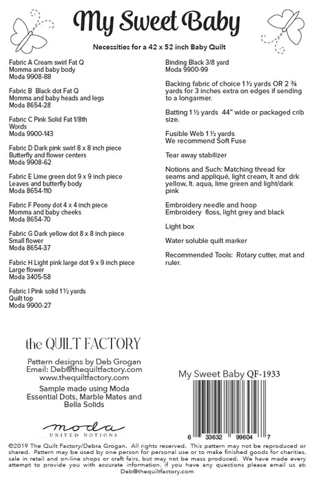 Back of the Sheep My Sweet Baby Quilt Pattern by The Quilt Factory 