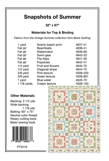 Back of the Snapshots of Summer Downloadable Pattern by Pine Tree Country Quilts