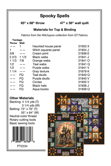 Back of the Spooky Spells Downloadable Pattern by Pine Tree Country Quilts