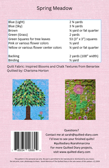 Back of the Spring Meadow Downloadable Pattern by A Quilted Diary