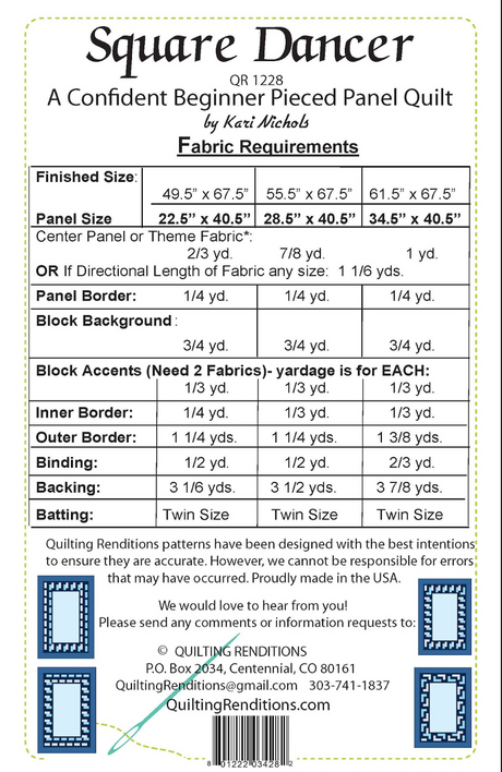 Back of the Square Dancer Downloadable Pattern by Quilting Renditions
