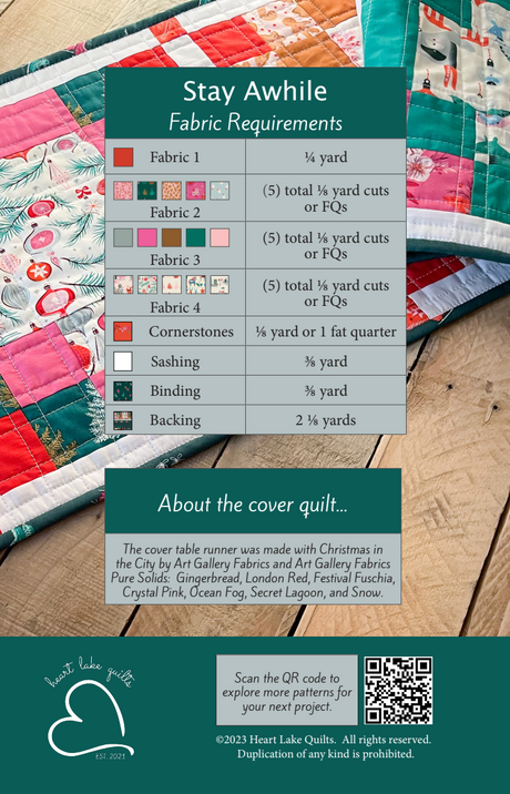 Back of the Stay Awhile Table Runner Downloadable Pattern by Heart Lake Quilts