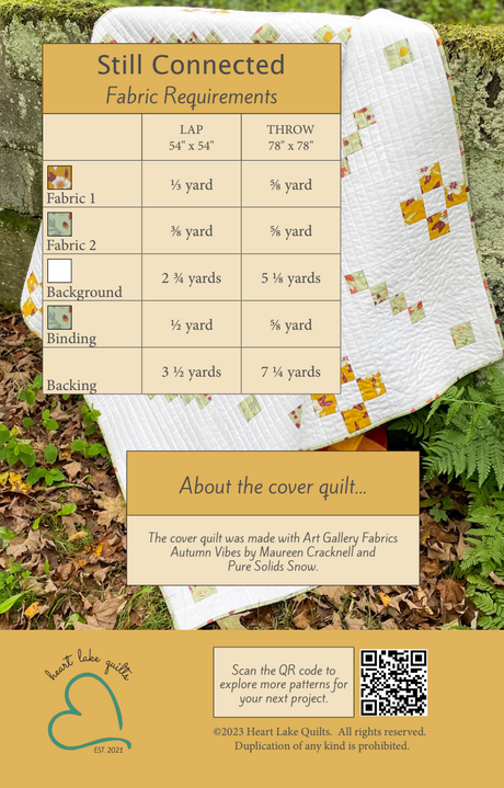 Back of the Still Connected Downloadable Pattern by Heart Lake Quilts