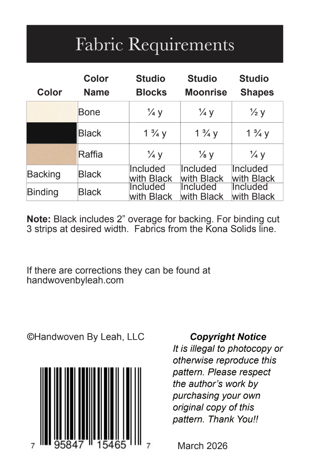 Back of the Studio Series Booklets Downloadable Pattern by Handwoven By Leah