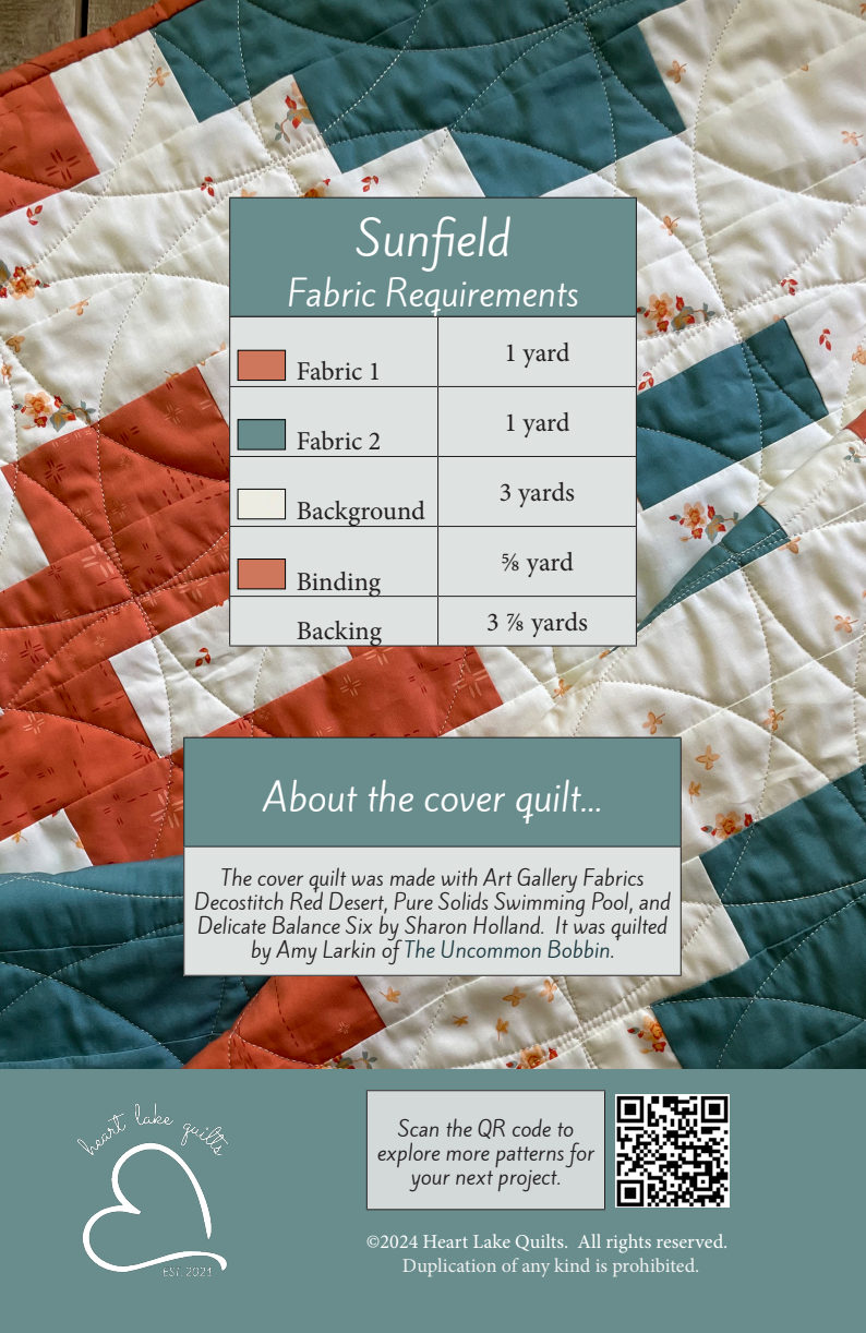 Back of the Sunfield Downloadable Pattern by Heart Lake Quilts