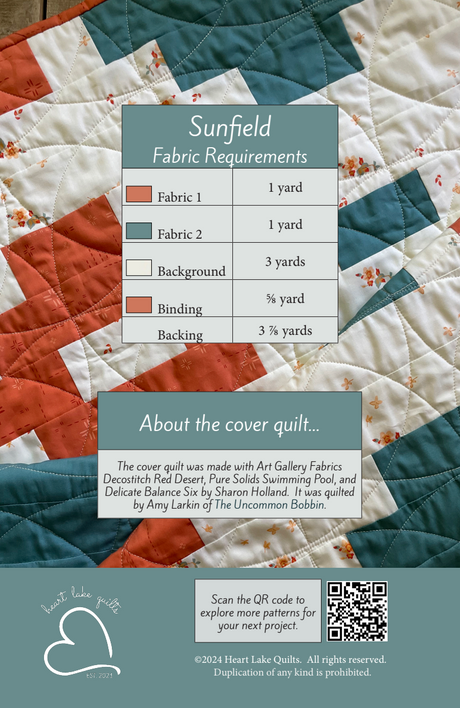 Back of the Sunfield Downloadable Pattern by Heart Lake Quilts