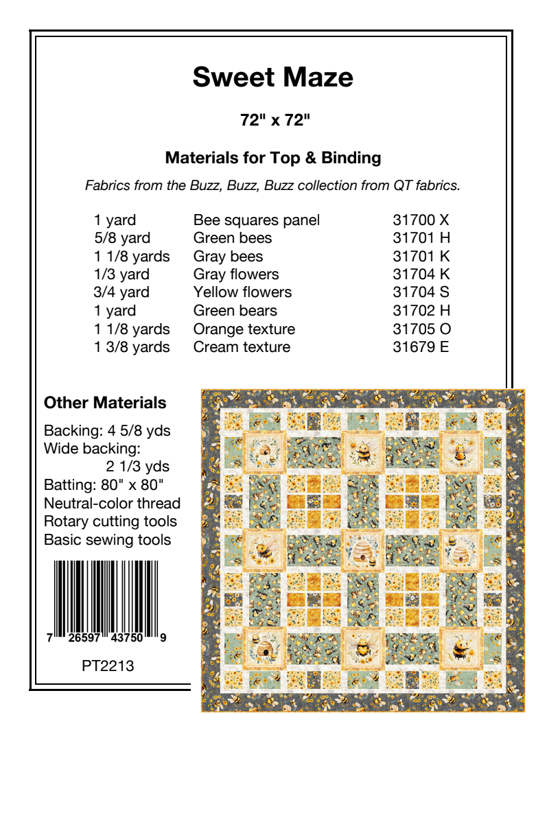 Back of the Sweet Maze Downloadable Pattern by Pine Tree Country Quilts