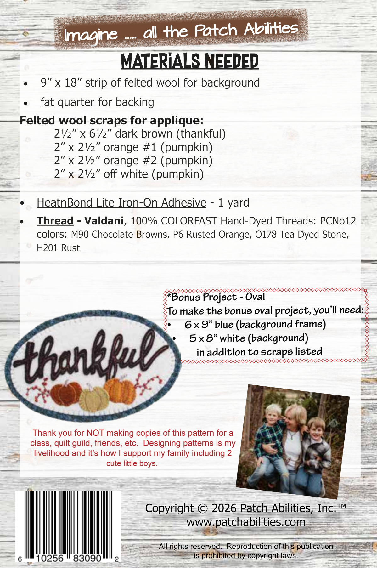 Back of the Thankful 'lil Woolie Runner Downloadable Pattern by Patch Abilities - Patterns