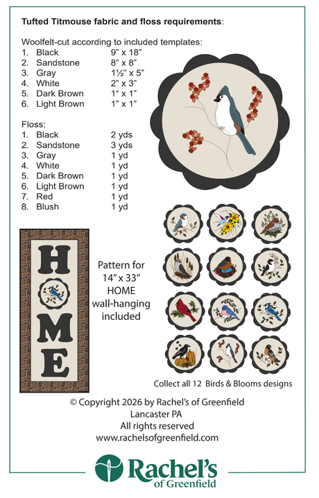 Back of Tufted Titmouse Mat Downloadable Pattern - Rachels of Greenfield - 14" x 33"