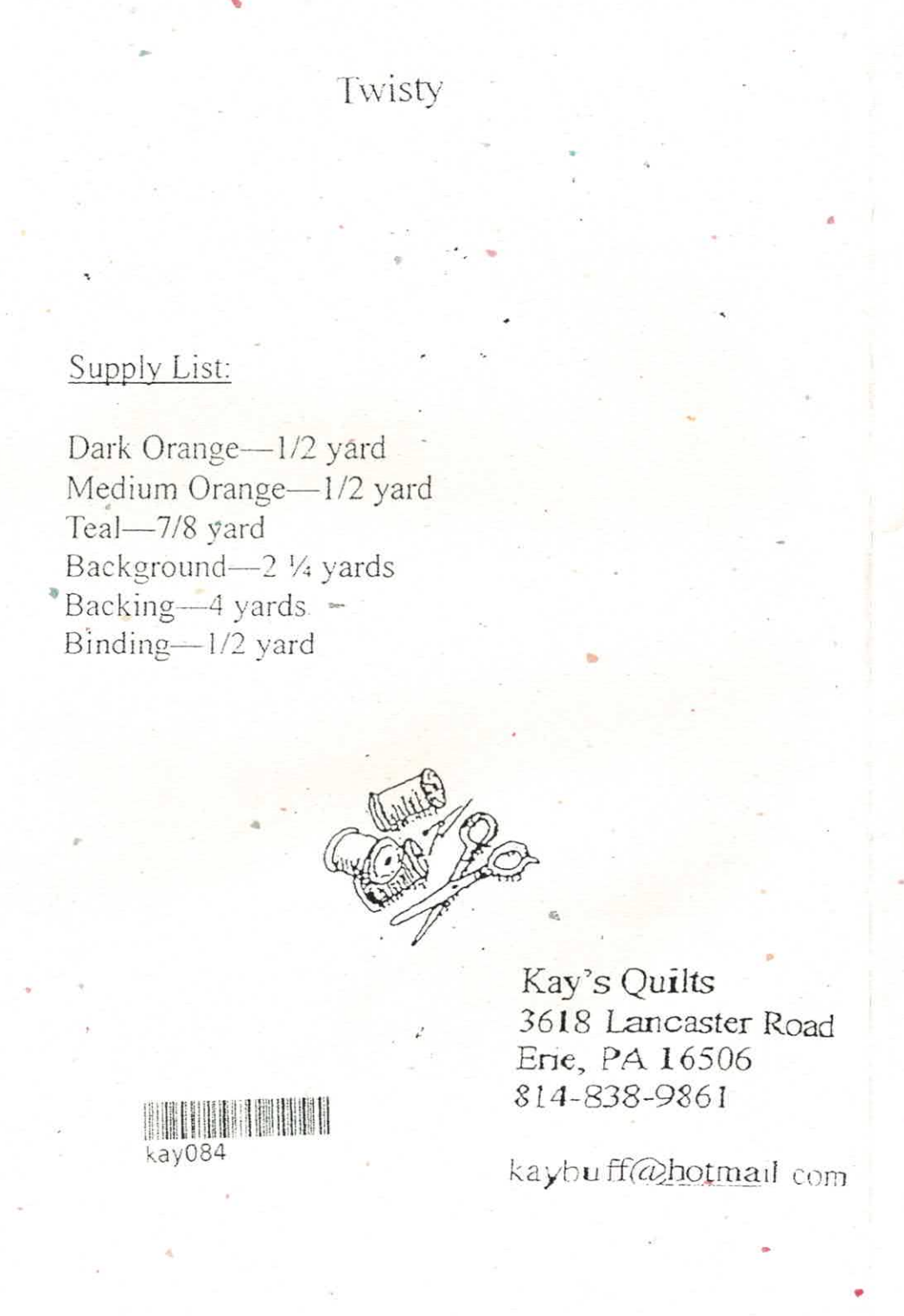 Back of the Twisty Downloadable Pattern by Kay Buffington