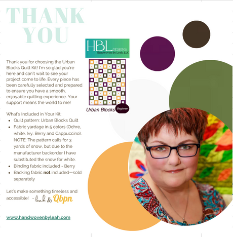 Back of the Urban Block Quilt Pattern KIT by Handwoven By Leah