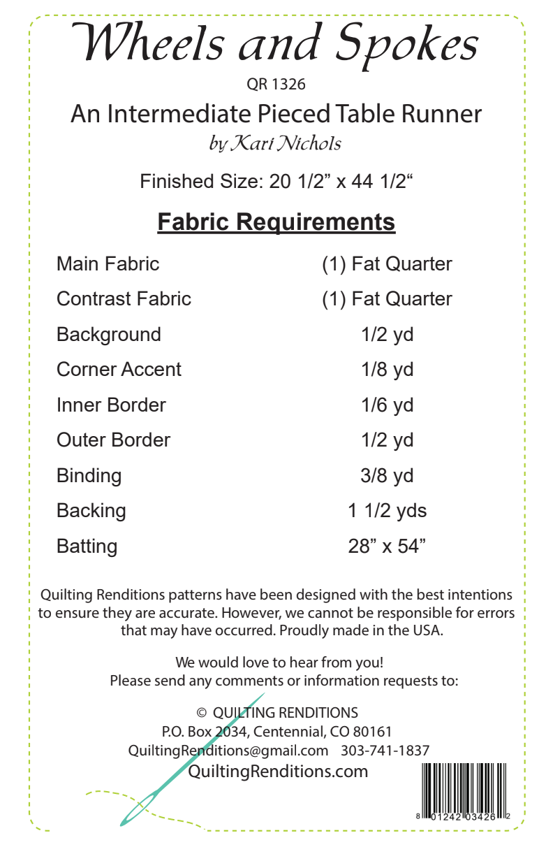 Back of the Wheels and Spokes Downloadable Pattern by Quilting Renditions