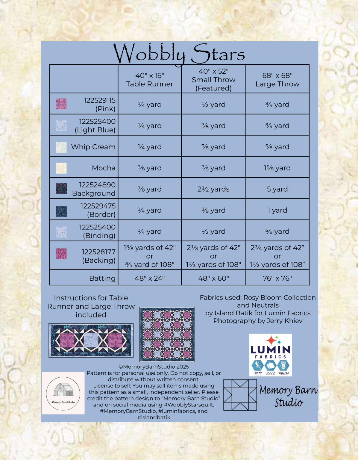 Back of the Wobbly Stars Downloadable Pattern by Memory Bard Studio