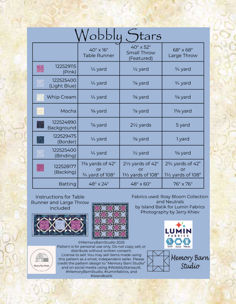 Back of the Wobbly Stars Downloadable Pattern by Memory Bard Studio