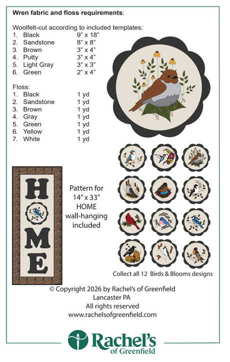 Back of Wren Mat Downloadable Pattern - Rachels of Greenfield - 14" x 33"